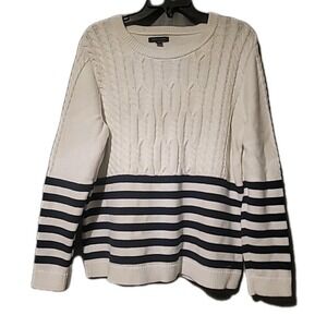 Tommy Hilfiger Women's Cable Knit Sweater Blue White Sz XL 100% Cotton Nautical